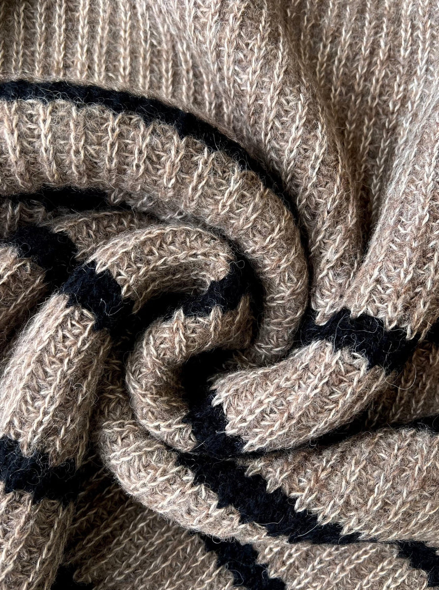 A cozy knit of a beige and black striped Field Sweater - Brown Stripe.