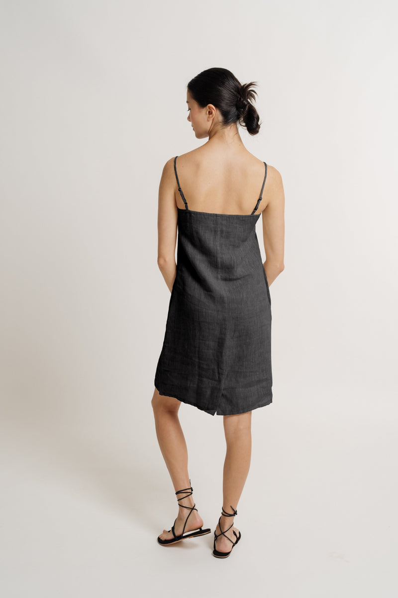 Linen Mini Dress - Black