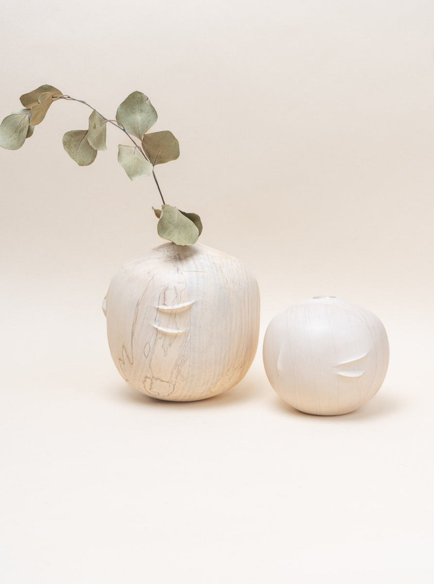 Two Jume Spalted Wood Vases - Medium with minimalist's shelves.